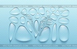 Set of transparent drops of different shapes in gra - vector image