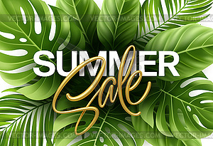 Golden metallic summer sale lettering on bright - vector image