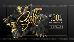 Gold metallic summer sale lettering on black - vector clipart