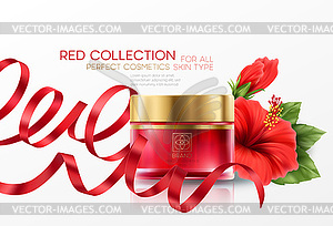 Cosmetics products with hibiscus flower luxury - vector image