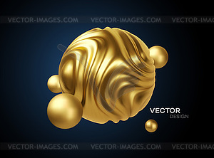 Golden metal organic shape 3d sphere background. - vector image