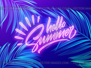 Hello Summer неоновая надпись на фоне - графика в векторе