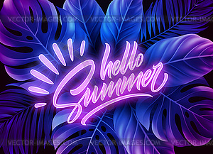 Hello Summer neon lettering on background of - stock vector clipart