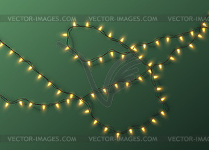 Christmas electric garland of light bulbs on green - vector clipart