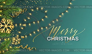 Christmas banner. Realistic Sparkling garland light - vector clip art