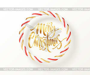 Рождественская конфета в полоску красного, золотистого и белого цвета - векторное изображение