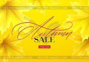 Hello Autumn sale background with realistic yellow - vector clip art