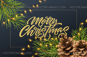 Christmas background with pine branches and cone, - vector image