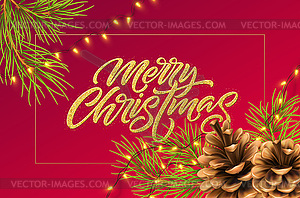 Christmas background with pine branches and cone, - vector clipart