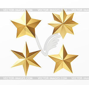 Set of golden realistic stars with different rays  - vector image