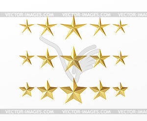 Set of golden realistic stars with different rays  - vector clipart