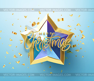 Realistic shiny 3D golden inscription Merry - royalty-free vector image