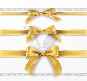 Set Golden Bow and Ribbon. Realistic gold bow for - vector clipart