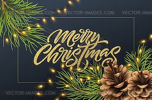 Christmas background with pine branches and cone, - color vector clipart