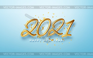 Realistic 3d inscription 2021 with golden confetti - vector image