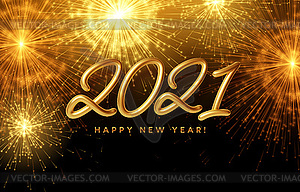 2021 Happy New Year golden shiny inscription on - vector clipart