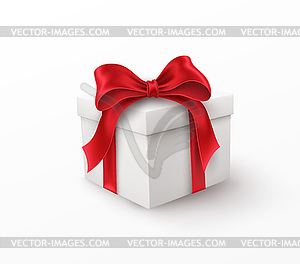 White gift box with red silk bow  - vector clipart