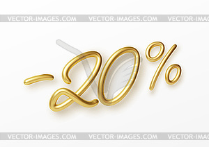 Realistic golden text 20 percent discount number - vector EPS clipart