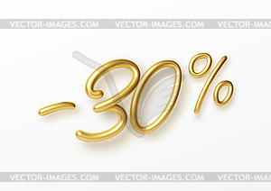 Realistic golden text 30 percent discount number - vector clipart