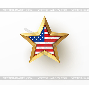 Golden realistic 3d star with American flag . Desig - vector image