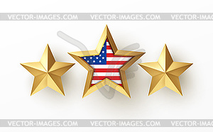 Golden realistic 3d star with American flag . Desig - royalty-free vector image