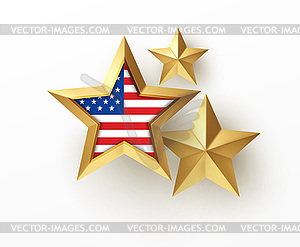 Golden realistic 3d star with American flag . Desig - vector clip art