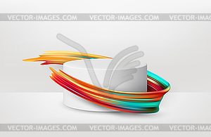 3d realistic white pedestal with color brush - vector clipart