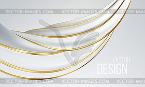 Realistic white and gold swirl shape . Liquid - vector image