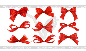 Gift bows silk red ribbon with decorative bow. - vector image