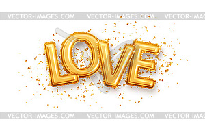 Shine Gold glossy metallic balloons love letter. - vector clipart