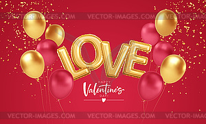 Happy Valentines Day gold and red balloons with - vector EPS clipart