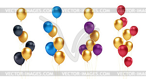 Set of festive bouquets of gold, blue, red, black - vector EPS clipart