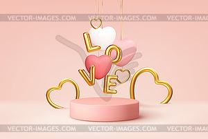 Empty pink product podium scene with pink and - vector clip art