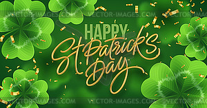 Golden realistic lettering Happy St. Patricks Day - vector image