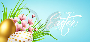 Happy easter greeting background with realistic - vector clipart
