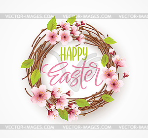 Happy Easter greeting background with wreath with - vector image