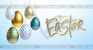 Easter greeting background with realistic golden, - vector image