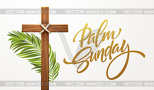 Christian Cross. Congratulations on Palm Sunday, - vector image