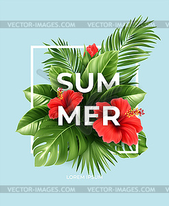 Tropical summer background. Tropical palm leaves, - vector image