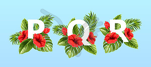 P Q R letters surrounded by summer tropical leaves - vector image