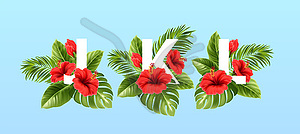 J K L letters surrounded by summer tropical leaves - vector clipart