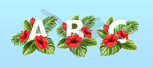 B C letters surrounded by summer tropical leaves an - vector clipart