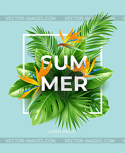 Summer tropical background with Strelitzia flowers - vector clipart