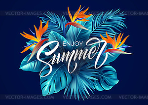 Летний тропический фон с цветами стрелиции - векторный рисунок