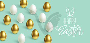 Happy Easter festive blue background with gold and - vector clip art