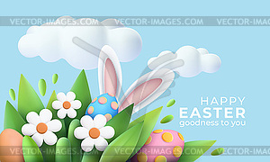 3D trendy Realistic Easter greeting card, banner - vector EPS clipart