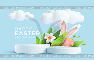 3D trendy Easter greeting with 3d product podium, - vector clipart