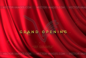 Red curtain and golden lettering Grand Opening 3d - vector clip art