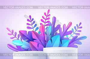 Realistic product podium with fantastic tropical - vector image