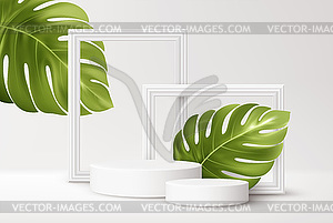 Realistic white Product podium with white picture - vector image